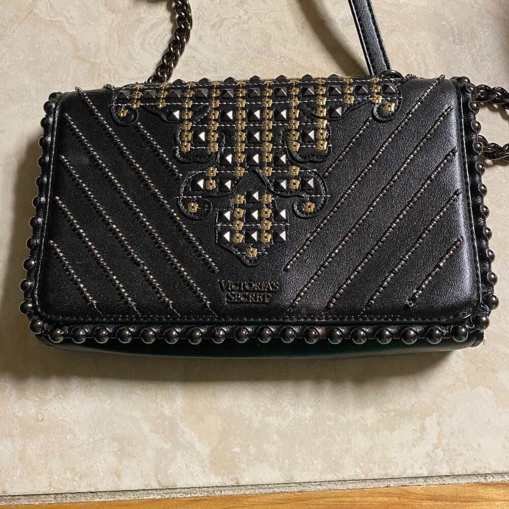 Victoria Secret black embellished 9" x 6" crossbody bag.